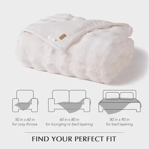 Miniatura 8 de EverGrace - Manta ultra suave de lujo, esponjosa, de pelo de conejo sintético, gruesa, cálida, de burbujas, para cama, mantas reversibles de felpa
