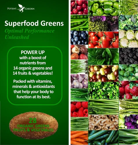 Miniatura 2 de Potent Garden Suplemento orgánico de superalimentos, frutas y verduras rico en vitaminas y antioxidantes con alfalfa, raíz de remolacha y cereza