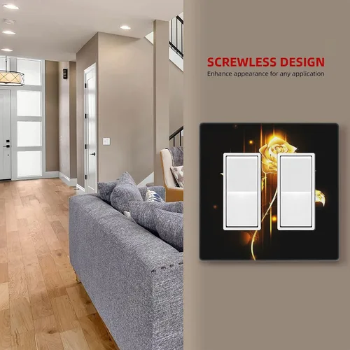 Miniatura 624 de Cubiertas de placa de pared de 3 gang con interruptor de luz de triple palanca, en negro y dorado con esplendor de oro rosa, estampado floral