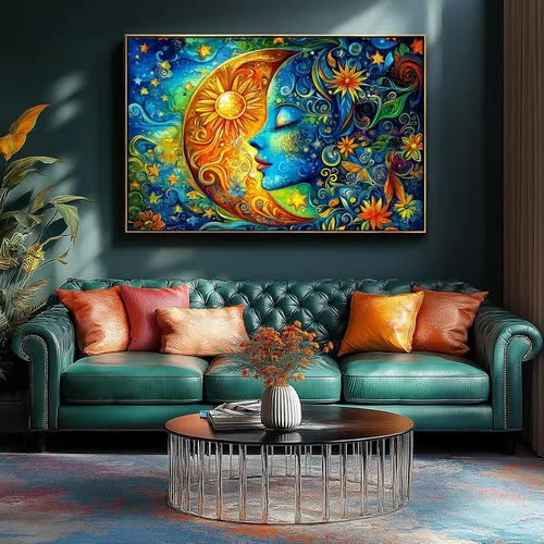 Miniatura 4 de Rompecabezas de luna para adultos, 1000 piezas de arte de cara de niña azul, rompecabezas de flores para adultos, rompecabezas de 1000 piezas