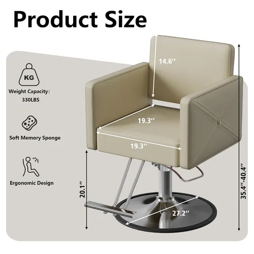 Miniatura 3 de LOUVIXA Sillas de Barbero para Estilista de Cabello, Silla de Salón Hidráulica Ajustable en Altura, Reclinable, Rotación de 360 Grados, Silla