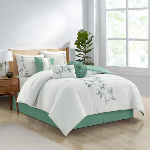 Miniatura 16 de Grand Avenue Juego de edredón de 7 piezas, tamaño California King, edredón con estampado floral, juego de ropa de cama suave a la moda, falda