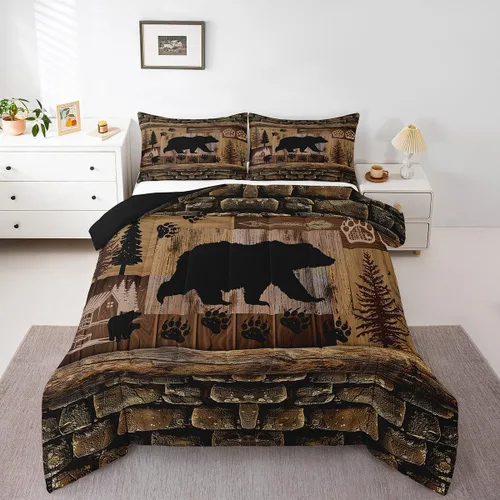 Miniatura 15 de Feelyou juego de ropa de cama con diseño de ciervo para niños y niñas, tamaño twin, con huella de pata de ciervo, juego de edredón ultra suave