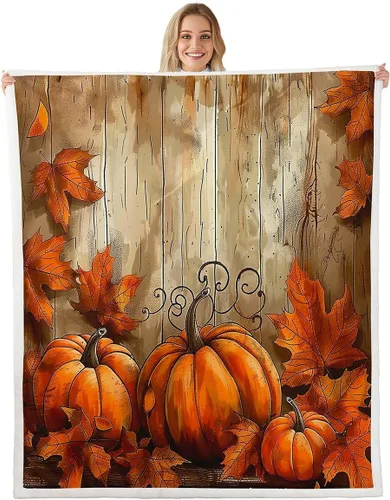 Miniatura 15 de Manfei Hello Fall Throw Blanket Pumpkin Maple Leaf Plaid Patchwork Fleece Blanket Autumn Theme Cozy Throws for Bed Couch Sofa,Kids Boys Girls Room