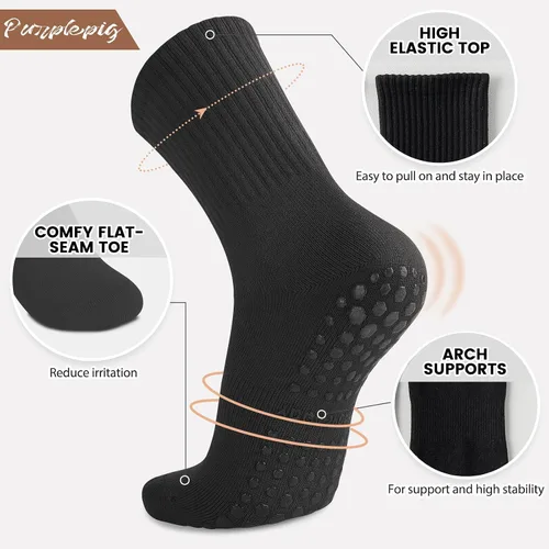 Miniatura 4 de 3 pares de calcetines de agarre para pilates, calcetines de yoga antideslizantes para mujeres, pilates, barra pura, entrenamiento descalzo