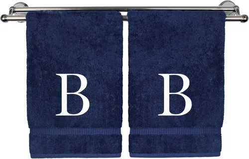 Miniatura 67 de Toalla de mano monogramada, regalo personalizado, juego de 2 - Toalla bordada con letra de bloque dorada - Extra absorbente 100% algodón turco