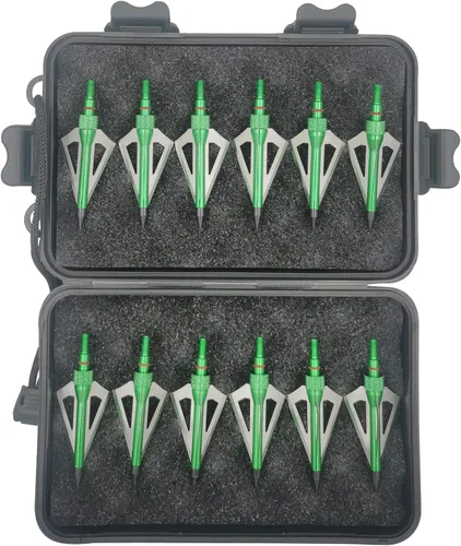 Miniatura 6 de Cabezas Anchas de Caza 12UN 100 Granos Cabezas de Flecha para Atornillar 3 Cuchillas Puntas de Flecha Compatibles con Ballesta y Arco Compuesto + 1