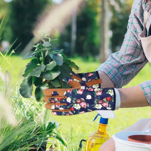 Miniatura 6 de Guantes de Jardinería de Cuero MERTURN para Mujeres, Guantes de Jardín a Prueba de Espinas, Guantes de Trabajo Compatibles con Pantalla Táctil, Azul