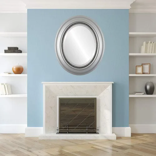 Miniatura 3 de OVALCREST Espejo de pared ovalado biselado para decoración del hogar, estilo patrimonial, espray plateado, dimensiones exteriores de 25 x 29 pulgadas