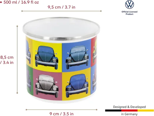 Miniatura 3 de BRISA VW Collection Volkswagen - Taza grande esmaltada para café y té para acampar y al aire libre Beetle Bug (16.9 fl oz/16.9 fl oz/multicolor)