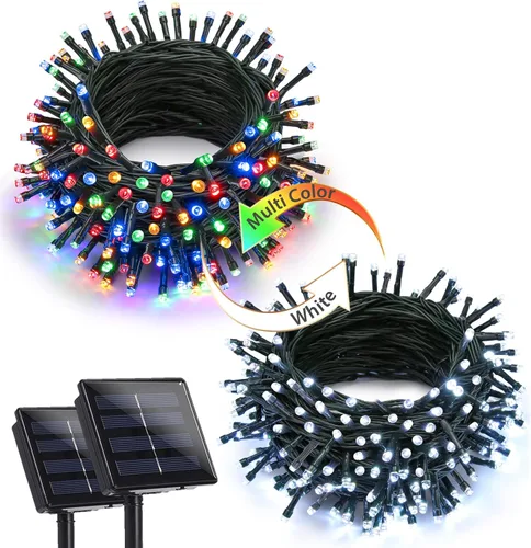 Miniatura 19 de Joomer Luces solares de Navidad para exteriores, paquete de 2 unidades en total de 144 pies, 400 LED, 8 modos, impermeables, luces solares de Blanco