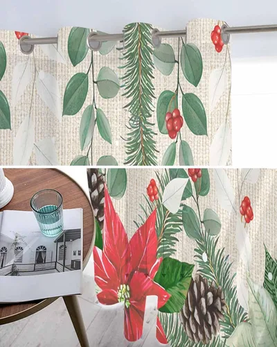 Miniatura 5 de Cortinas traslúcidas de eucalipto de Navidad de 39 pulgadas de largo, juego de 2 paneles de cortinas para cocina, dormitorio, sala de estar