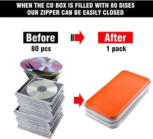 Miniatura 4 de Funda para CD, 80 de capacidad, DVD, VCD, multimedia, Blu-ray, soporte para cartera, organizador de almacenamiento (naranja)