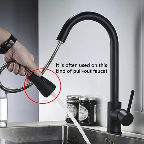Miniatura 7 de Cabezal de repuesto para grifo, boquilla de repuesto multifuncional para grifos de fregadero de cocina, modos de pausa de flujo y rociado (A negro)