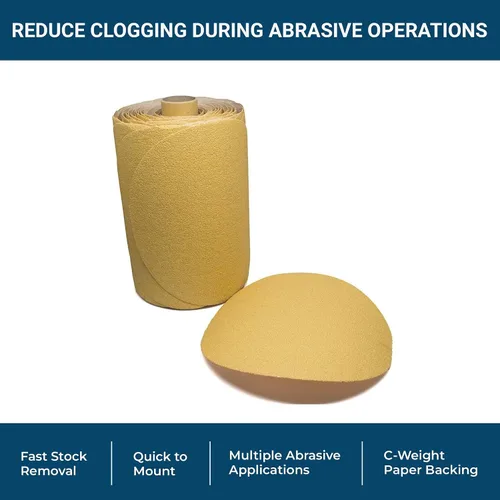 Miniatura 5 de Benchmark Abrasives PSA Gold - Discos de lijado autoadhesivos de 6 pulgadas con granos de óxido de aluminio, papel de lija DA automotriz, rollo