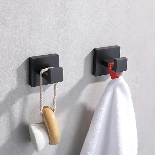 Miniatura 2 de Ganchos de pared para toallas de baño, color negro mate, gancho para toallas de baño, acero inoxidable, cuadrado, para toalla, abrigo, gancho