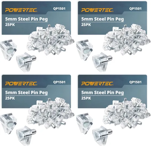 Miniatura 10 de POWERTEC QP1501 - Juego de 25 clavijas transparentes de 0.197 in para estantes, estantes de gabinete de cocina, estantería, armario y muebles