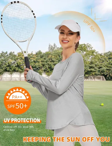 Miniatura 2 de Blingfit Camisas de entrenamiento para mujer, camisetas atléticas de manga larga UPF 50+, camisetas de protección solar con agujero para el pulgar