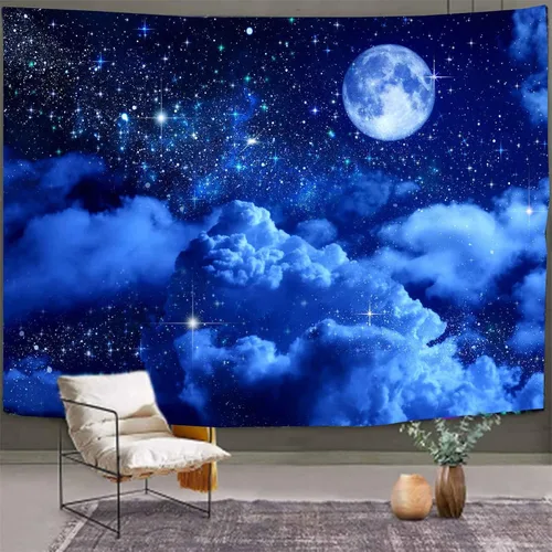 Miniatura 10 de Aidatain Tapiz de luna azul cielo nocturno nube creciente tapiz grande de 80 pulgadas 60 pulgadas 60 pulgadas de tela de franela temática de luz