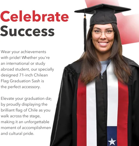 Miniatura 6 de Vision Wear - Fajaestola de graduación de América del Sur - Lujoso símbolo cultural - Abraza tu herencia - Banda de orgullo y honor, Chile Flag