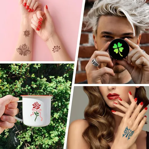 Miniatura 8 de Plantillas temporales de tatuaje reutilizables para mujeres y niñas, kit de plantillas de tatuaje de henna, plantillas temporales de tatuaje