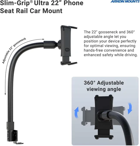 Miniatura 4 de Arkon Soportes – Soporte para riel de asiento de coche para teléfono o tableta Posicionamiento flexible Cuello de cisne de 22 pulgadas Ajuste