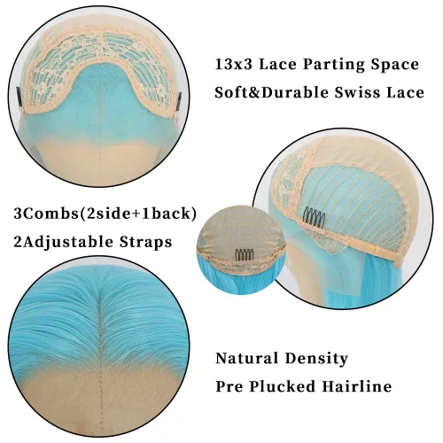 Miniatura 6 de Pelucas de encaje frontal color azul con encaje frontal, peluca para usar y llevar, sin pegamento, pelucas de cabello largo y lacio, pelucas