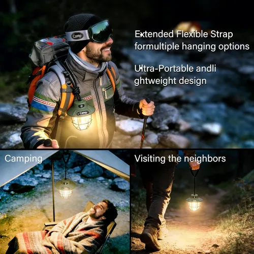 Miniatura 8 de Linterna de campamento de 1200 lúmenes, luz LED recargable con 4 modos de luz, linterna portátil USB al aire libre para campamento, senderismo