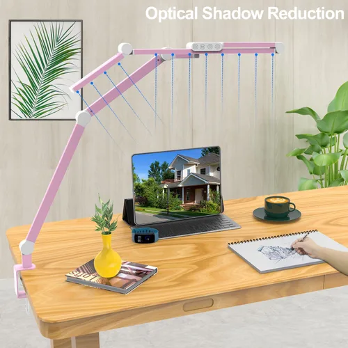 Miniatura 6 de Micomlan Lámpara de escritorio de arquitecto para oficina en casa, lámpara de escritorio rosa con abrazadera para trabajar, luz de mesa LED