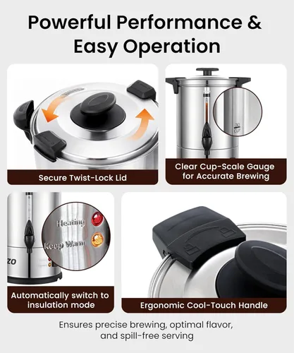 Miniatura 3 de Commercial Coffee Maker 40-Cup Large Coffee Urn with Percolator Coffee Pot Electric 6L Stainless Steel Fast Brew Hot Water Dispenser for Tea