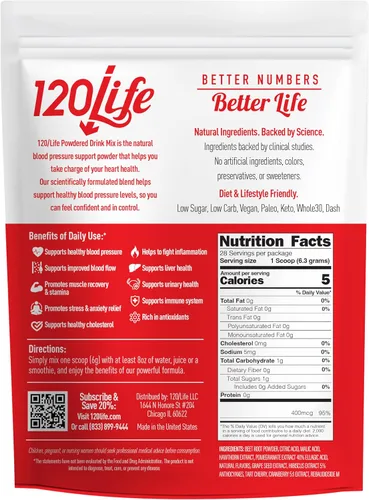 Miniatura 2 de 120LIFE Apoyo a la presión arterial, mezcla de bebida natural de raíz de remolacha con polvo de granada, suplemento de arándano, cereza ácida