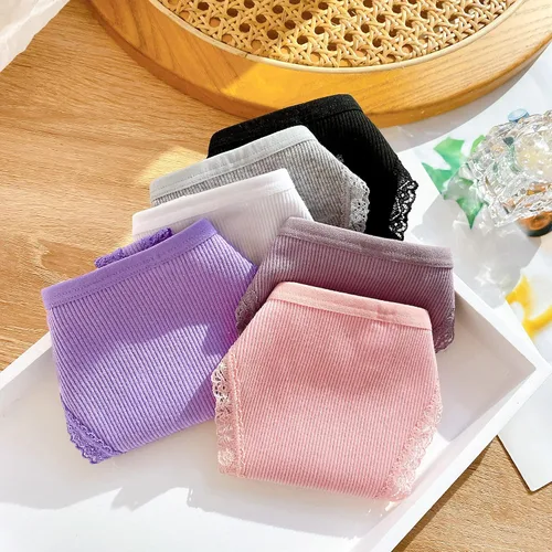 Miniatura 6 de FINETOO Tangas ajustables para mujer, ropa interior de algodón de baja altura con espalda en T, tangas sexy con ribete de encaje, transpirable