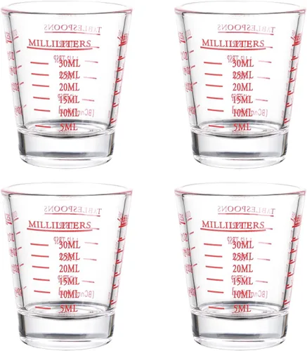 Miniatura 12 de BCnmviku -Vasos corto, taza medidora, taza de espresso, Líquido, vidrio pesado, vaso de vino 2 juegos de 26, para medición gradual 1 onza, 6 BC01