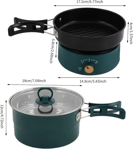 Miniatura 8 de Olla eléctrica portátil – Olla caliente antiadherente 2 en 1 y parrilla, control de 8 temperaturas, acero inoxidable 304, diseño dividido
