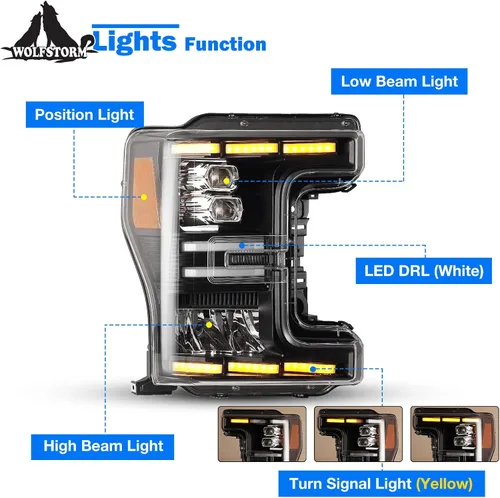 Miniatura 3 de Conjunto de faros delanteros para Ford F250, F350, F450, F550, F550 2017, 2018, 2019, 2020, con modos de iluminación LED funcionales, DRL, reemplazo