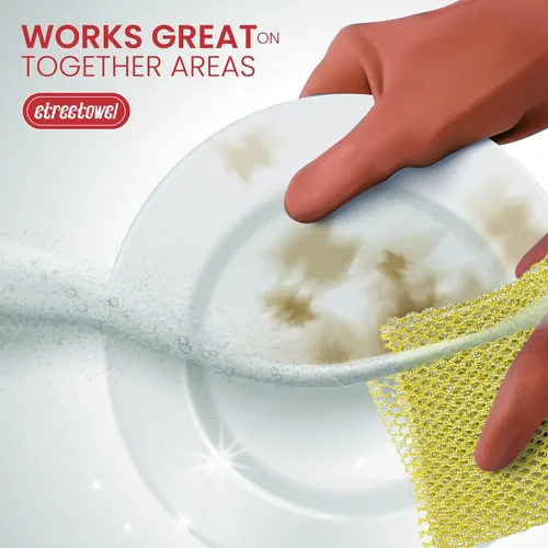 Miniatura 6 de Limpiador de platos resistente (4 piezas) almohadillas de tela antiarañazos y limpiadores de ollas con red – Reemplazar esponjas de cocina