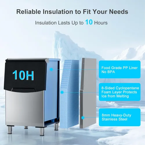 Miniatura 8 de COTLIN Máquina de hielo comercial, 550 libras/24 horas con almacenamiento de 350 libras, máquina de hielo comercial con autolimpieza, lista