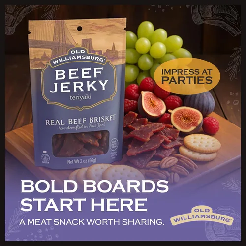 Miniatura 6 de Old Williamsburg Teriyaki Beef Jerky, 2 onzas (paquete de 3) Pechuga de res real Cecina hecha a mano Snack de carne sin gluten Envasado