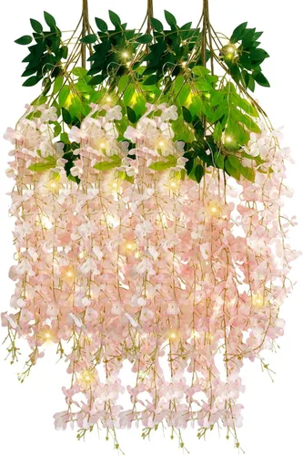 Miniatura 57 de Paquete de 12 guirnaldas de flores colgantes de glicina blanca, enredaderas de flores artificiales de 3.77 pies, glicinia falsa, guirnalda colgante