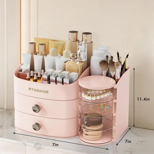Miniatura 4 de XIAPIA Organizador de maquillaje para encimera, organizador de maquillaje para tocador, cuidado de la piel y organizadores de cosméticos con Rosa