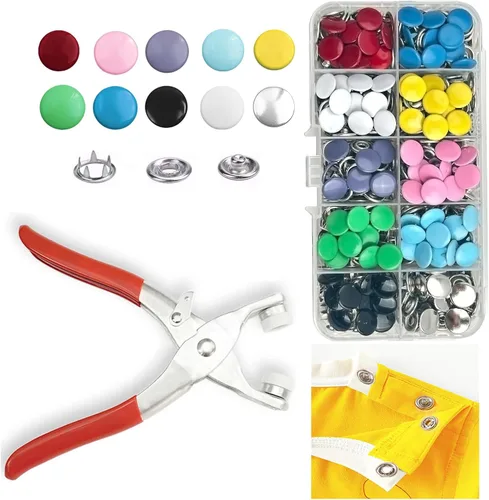 Miniatura 11 de GTAAOY Juego de 100 botones de metal a presión con alicates de cierre, kit de herramientas de prensa perfecto para manualidades, ropa, sombreros
