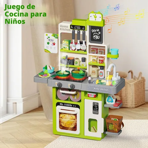 Miniatura 6 de Letapapa Juego de Cocina para Niños, Juguetes de Cocina con Sonido y Luz Realistas, Estufa de Cocina, Fregadero, Comida de Juego y Accesorios