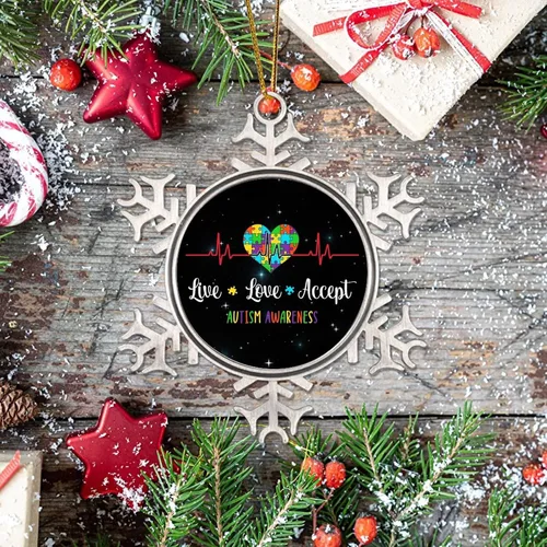 Miniatura 7 de Live Love Accept Autism Heartbeat Adornos para árbol de Navidad, decoración de autismo, rompecabezas divertido para colgar en Navidad
