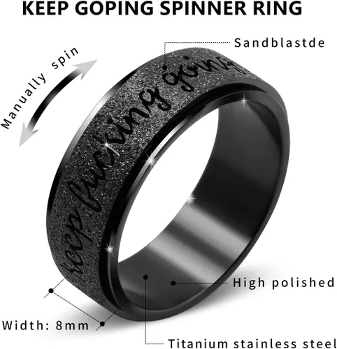 Miniatura 4 de Anillo giratorio para hombre, acero inoxidable, juguetes para ansiedad, anillos para hombres, 0.315 in de ancho, color negro, talla 9
