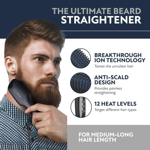 Miniatura 2 de Alisador de barba Arkam para hombres - Kit premium de cepillo de barba con calefacción con función antiquemaduras, peine de cabello de doble acción