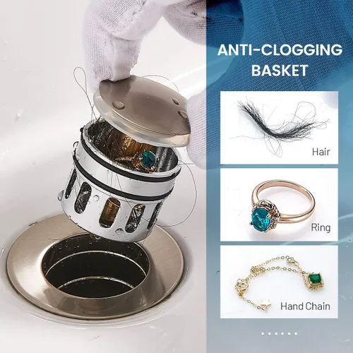 Miniatura 4 de REGALMIX Drenaje para Lavabo de Recipiente, Tapón de Drenaje Desplegable para Grifo de Lavabo de Recipiente de Baño, Colador Antiobstrucción Níquel