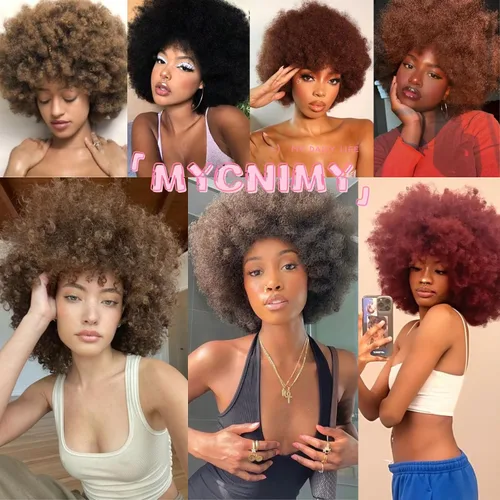 Miniatura 6 de Pelucas Afro para Mujeres Negras Pelucas Afro Rizadas de los 70s Suaves de Aspecto Natural Esponjosas y Saltarinas Pelucas Afro Negras Cabello