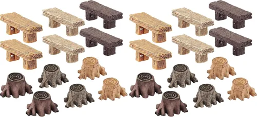 Miniatura 7 de Skylety - 12 piezas de accesorios de jardín de hadas en miniatura, incluye 6 bancos de estilo retro de madera, 6 tocones de raíz artificiales