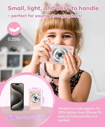 Miniatura 4 de WONNIE Cámara digital de 56 MP, FHD 1080P para apuntar y disparar con tarjeta SD de 32 GB, 2 baterías y cordón, ideal para niños y adolescentes