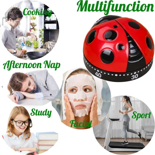Miniatura 3 de Temporizador mecánico con forma de mariquita con cuerda de 60 minutos, temporizador giratorio manual de cuenta regresiva para horno, cocina, baño